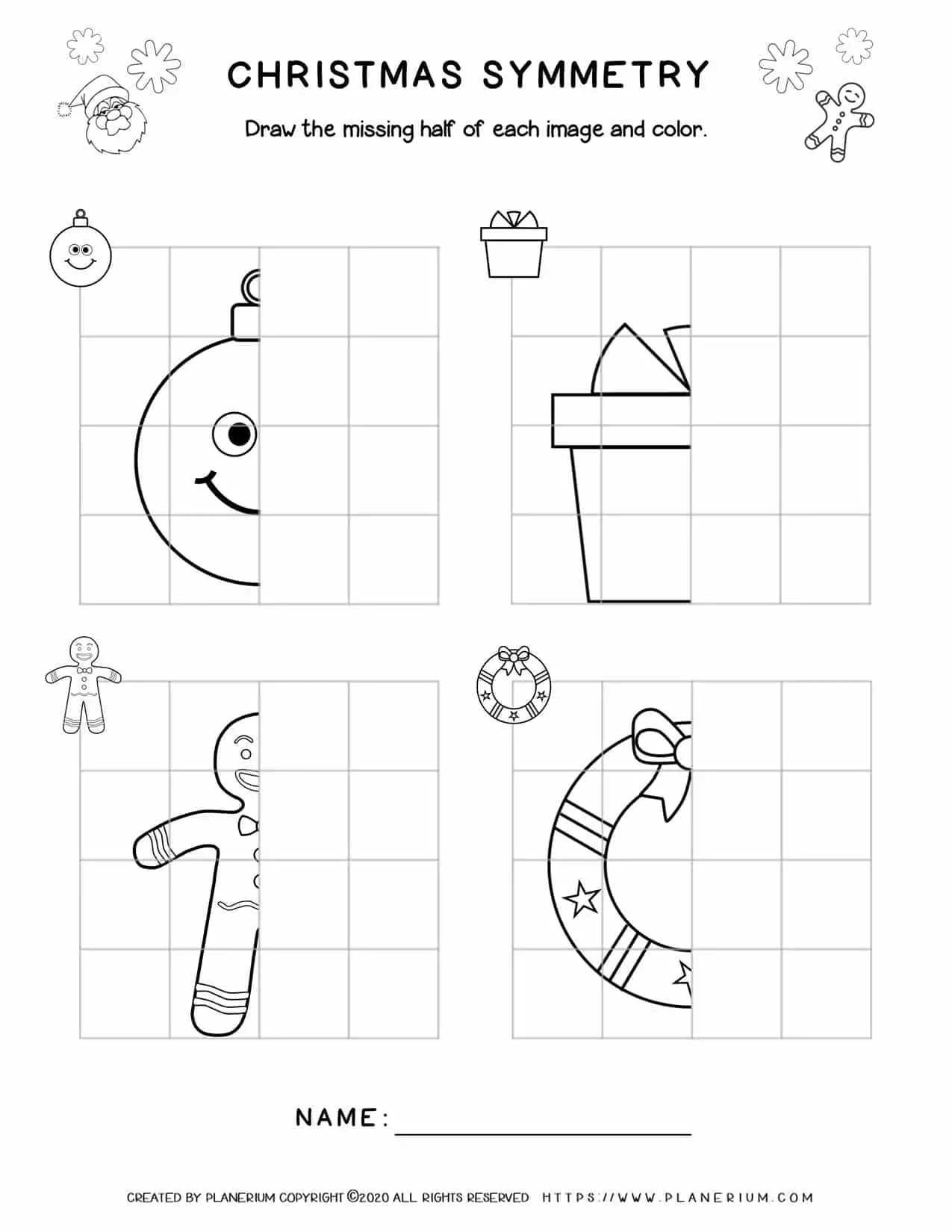 christmas worksheet - symmetry drawing | planerium